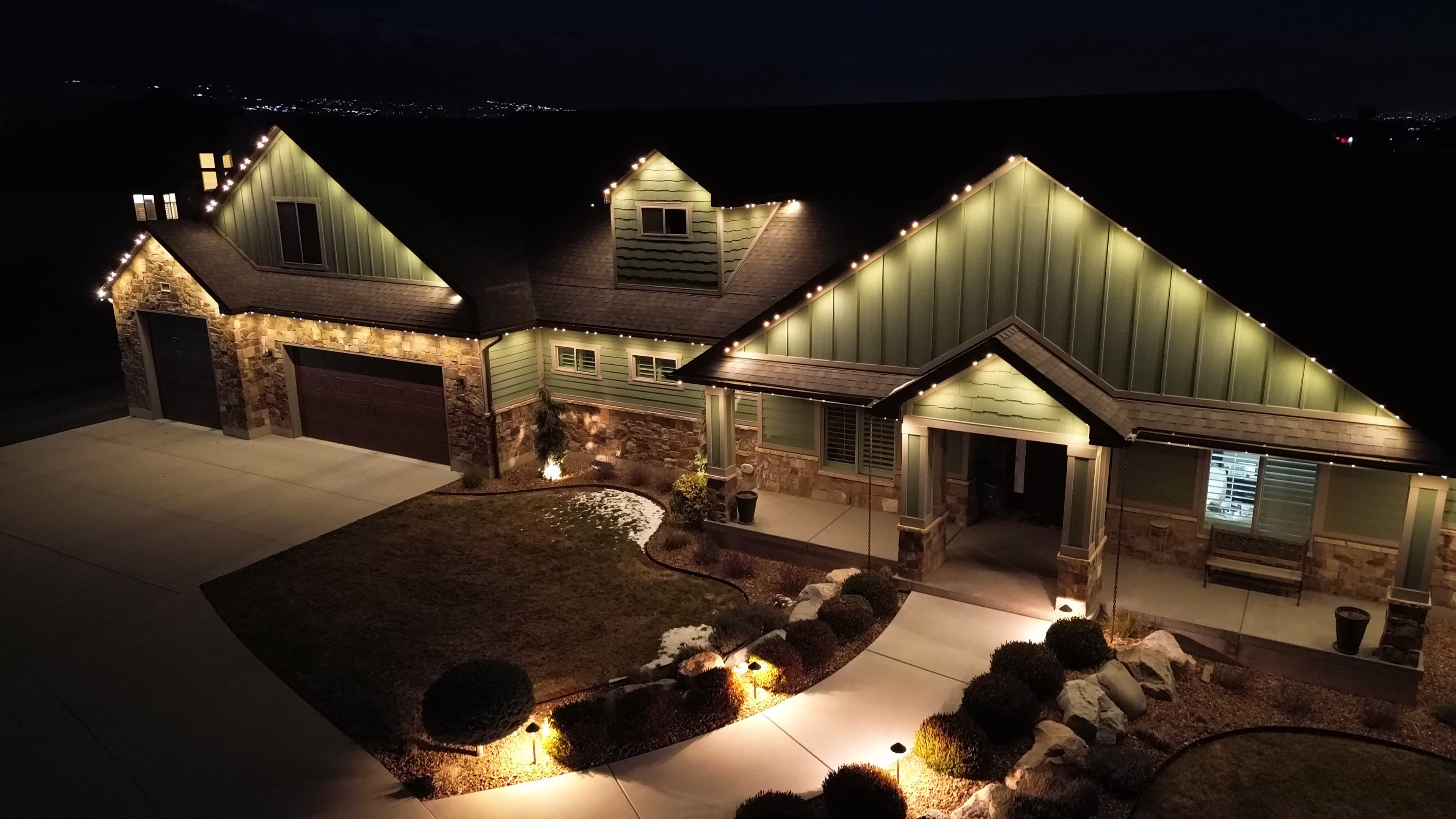 Commercial permanent LED lighting on a business in Salt Lake City